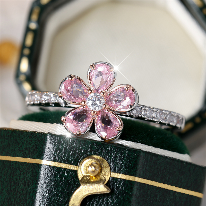 Pink Zirconia Ring K Golden Plated Women's Ring